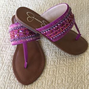 Jessica Simpson fuchia beaded/jeweled sz 7 sandal